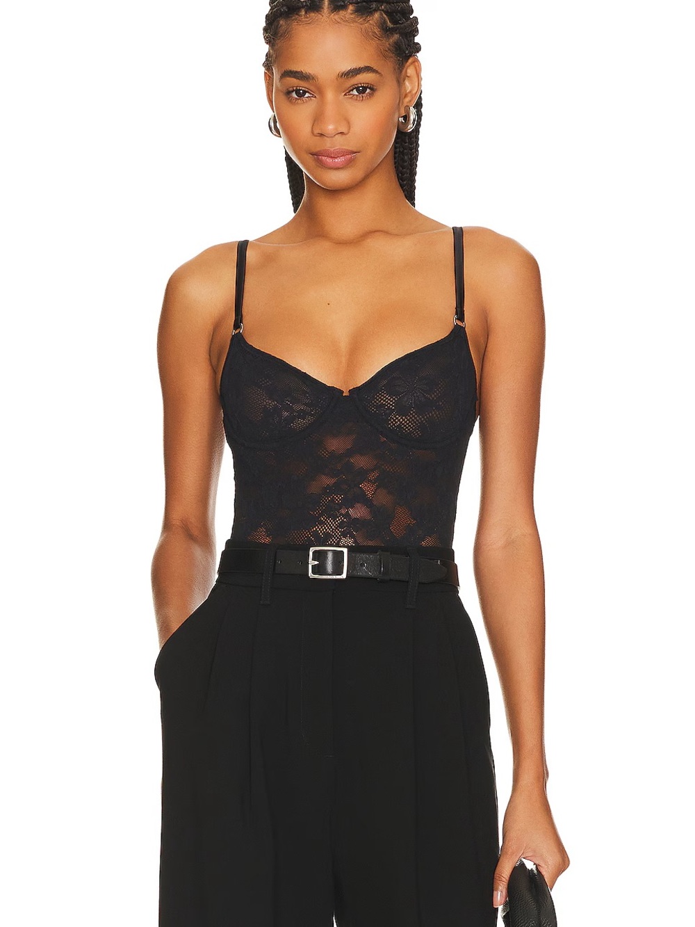 Fleur du Mal Black Lace Bodysuit with Adjustable Straps